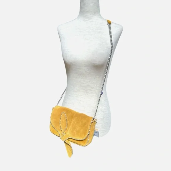 Zara Mustard Yellow Suede Bow Accent Crossbody Bag With Studs, NWT - Picture 8 of 12